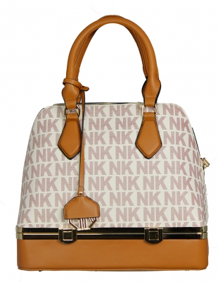 NK Printed Faux Leather Handbag K80719 38714 Beige/Brown